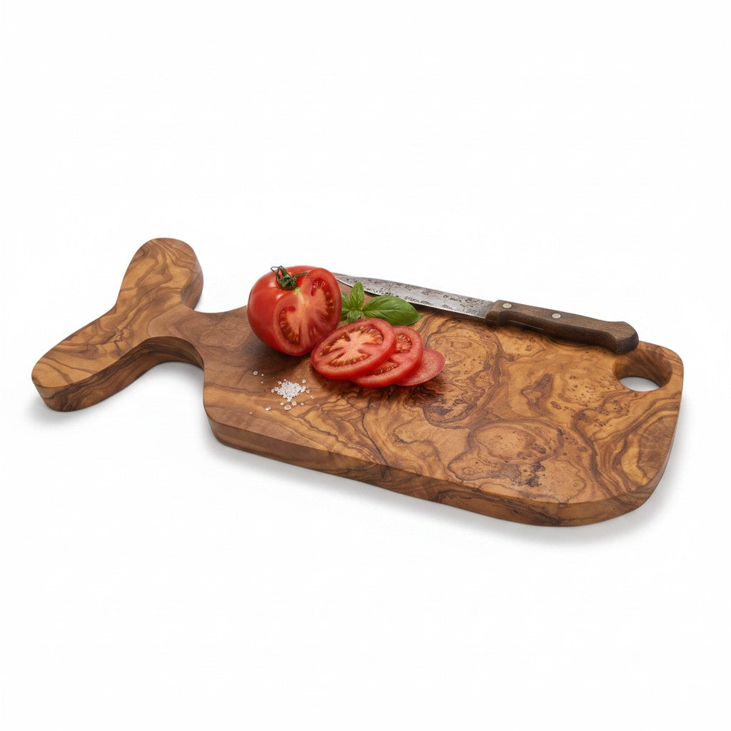 Handcrafted Fish-Shaped Olive Wood Serving Board - 36cm Artisan Serving Platter & Cheese Board
