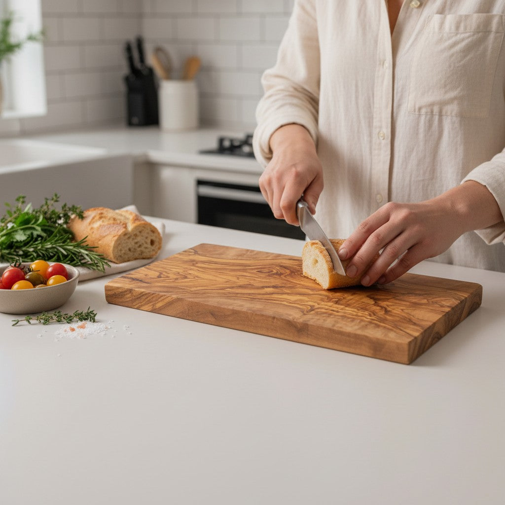 Handmade Olive Wood Rectangular Cutting Board | Thick Flat Cheese & Grazing Serving Board | Beautiful Natural Grain | 30–40 cm