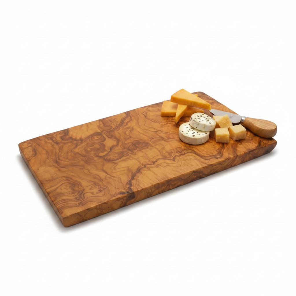Handmade Olive Wood Rectangular Cutting Board | Thick Flat Cheese & Grazing Serving Board | Beautiful Natural Grain | 30–40 cm