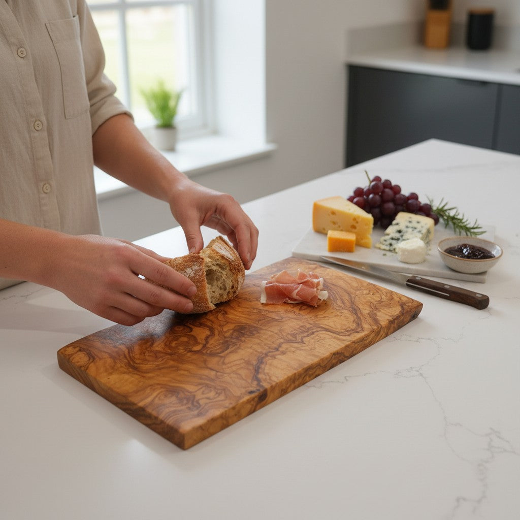 Handmade Olive Wood Rectangular Cutting Board | Thick Flat Cheese & Grazing Serving Board | Beautiful Natural Grain | 30–40 cm