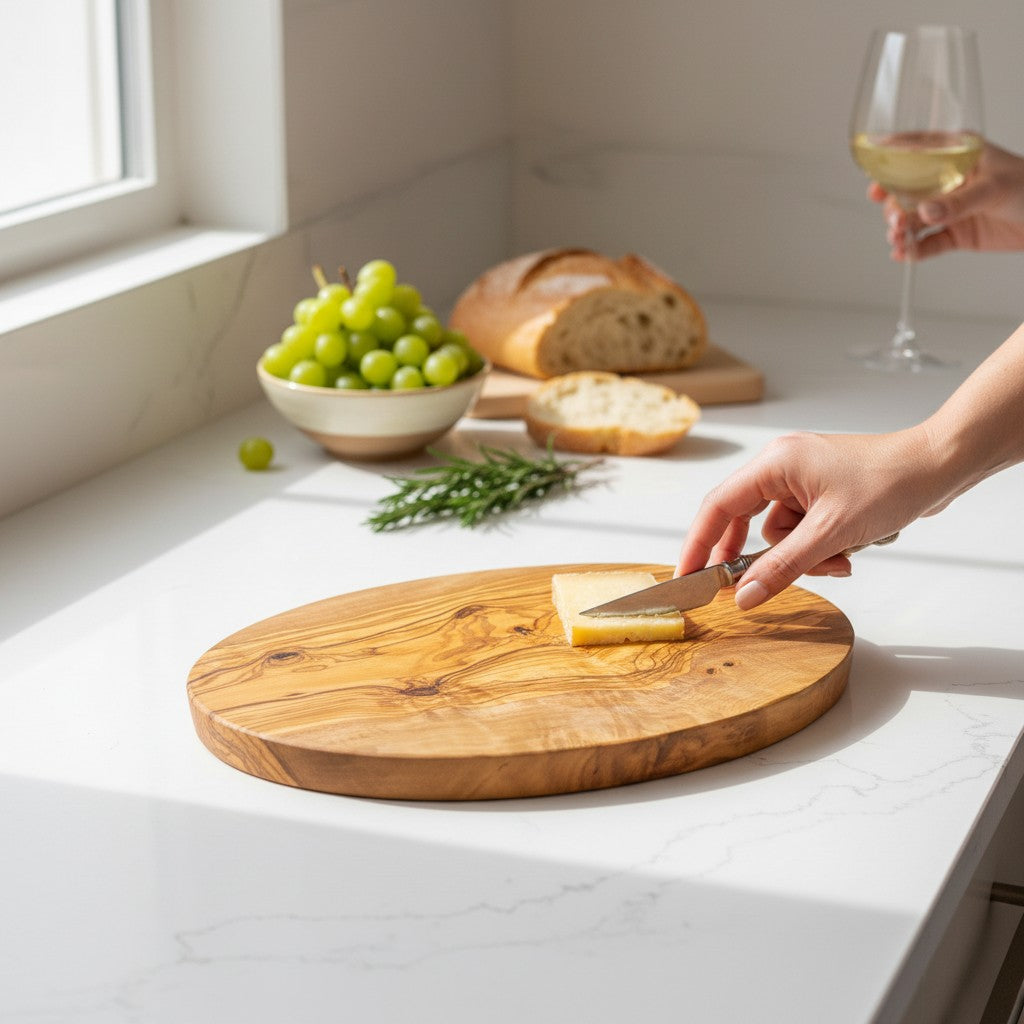 Handmade Oval Olive Wood Cutting Board | Elegant Grazing Cheese & Fruit Serving Board | Natural Grain | 20–40 cm