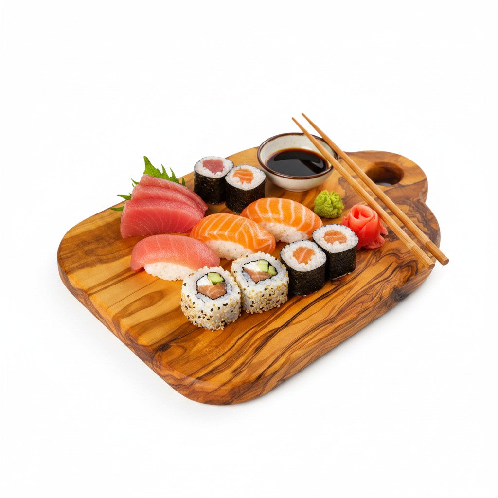 Handmade Olive Wood Mini Serving Board with Handle | Small Cheese & Antipasti Serving Board | Natural Grain | 25 cm