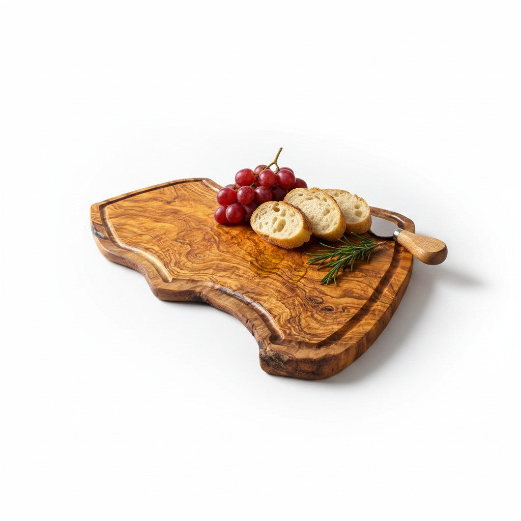 Handmade Olive Wood Rustic Freeform Cutting Board | Live Edge Meat & Grazing Serving Board | Antibacterial | 35–60 cm