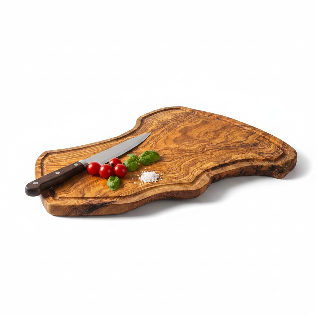 Handmade Olive Wood Rustic Freeform Cutting Board | Live Edge Meat & Grazing Serving Board | Antibacterial | 35–60 cm