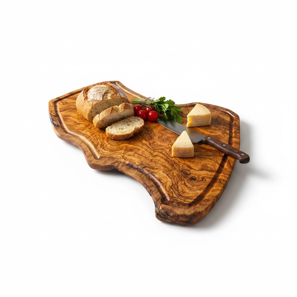 Handmade Olive Wood Rustic Freeform Cutting Board | Live Edge Meat & Grazing Serving Board | Antibacterial | 35–60 cm