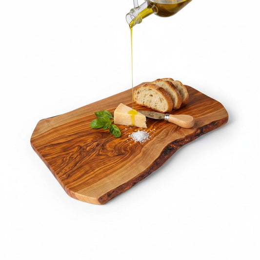 Handmade Olive Wood Live Edge Cutting Board — Rustic Grazing & Serving Board | Natural Bark Edge | Choose Your Size