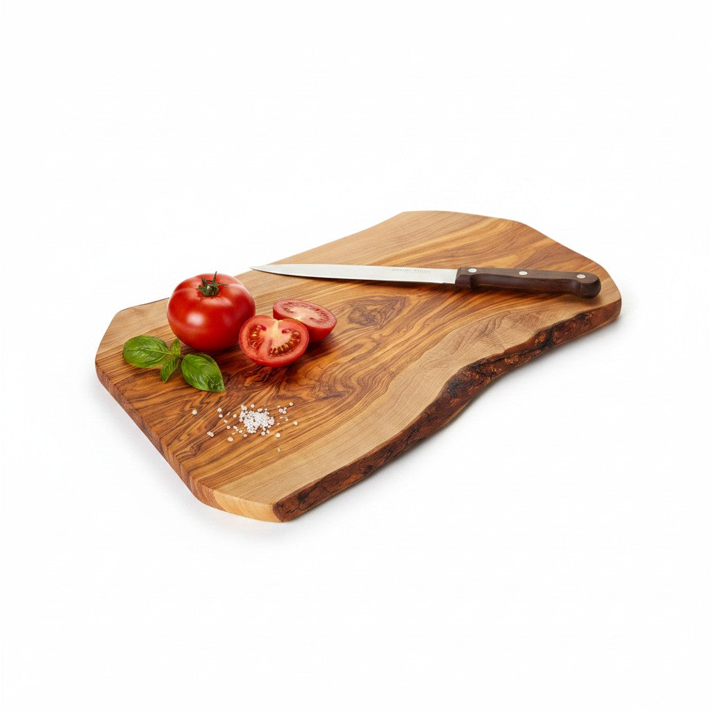 Handmade Olive Wood Live Edge Cutting Board — Rustic Grazing & Serving Board | Natural Bark Edge | Choose Your Size