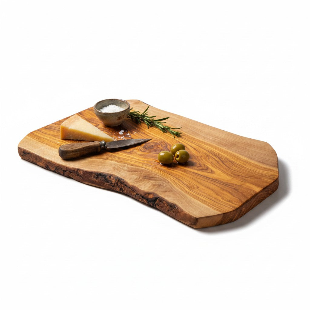 Handmade Olive Wood Live Edge Cutting Board — Rustic Grazing & Serving Board | Natural Bark Edge | Choose Your Size