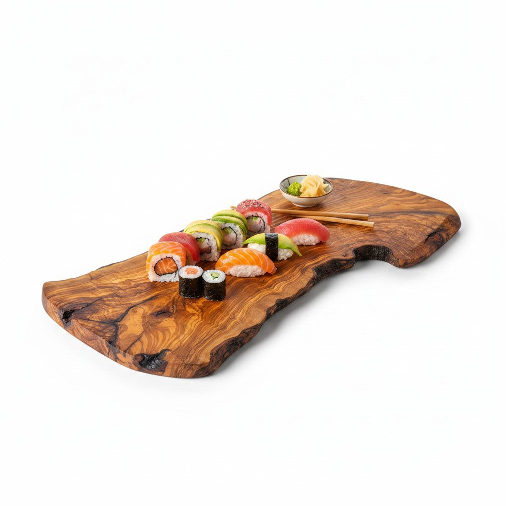 Handmade Olive Wood Large Live Edge Serving Board | Freeform Sushi Grazing & Sharing Platter Board | Unique Natural Grain | 40–70 cm
