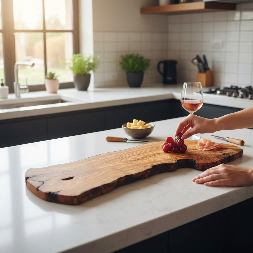 Handmade Olive Wood Large Live Edge Serving Board | Freeform Sushi Grazing & Sharing Platter Board | Unique Natural Grain | 40–70 cm