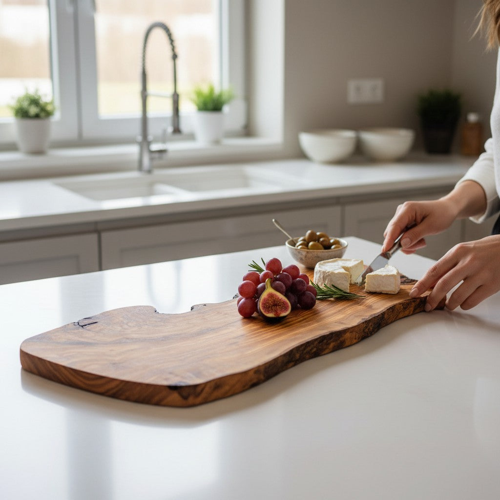 Handmade Olive Wood Large Live Edge Serving Board | Freeform Sushi Grazing & Sharing Platter Board | Unique Natural Grain | 40–70 cm