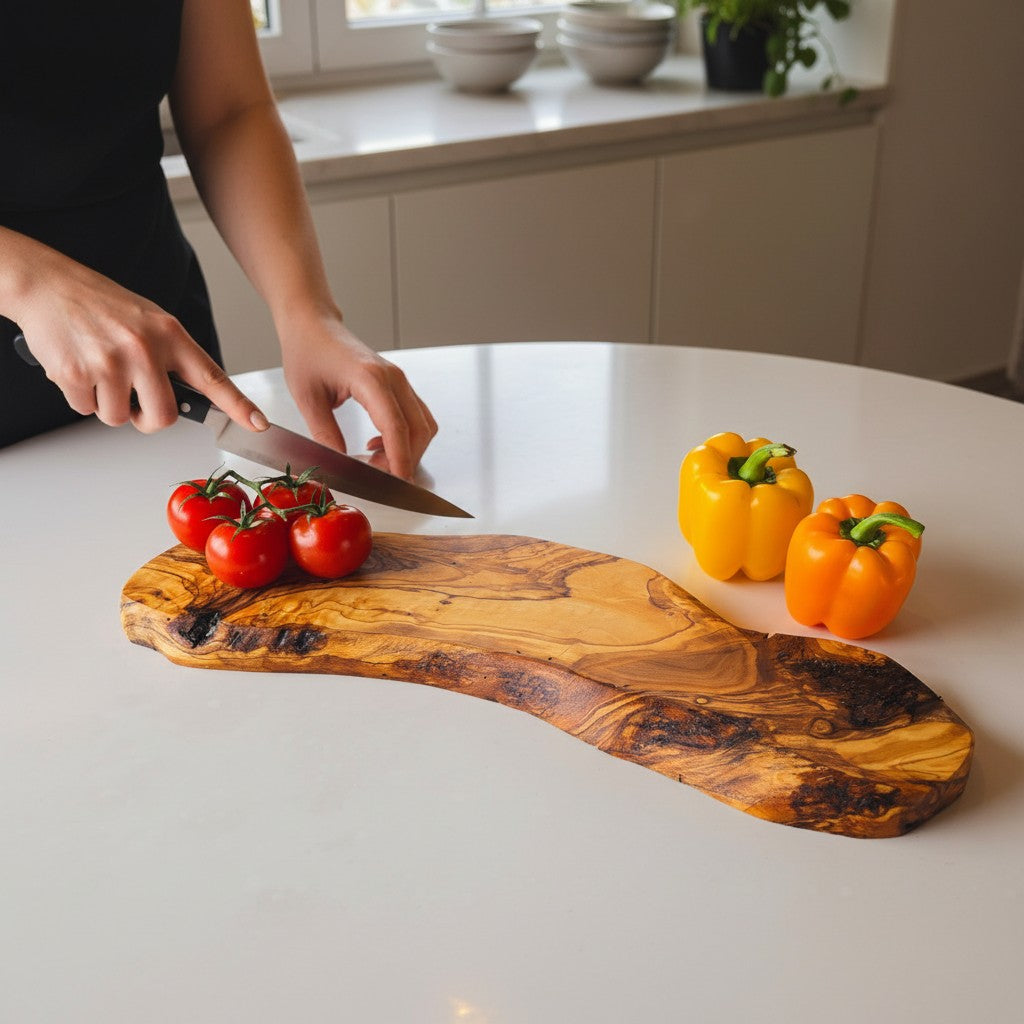 Handmade Olive Wood Large Live Edge Serving Board | Freeform Sushi Grazing & Sharing Platter Board | Unique Natural Grain | 40–70 cm