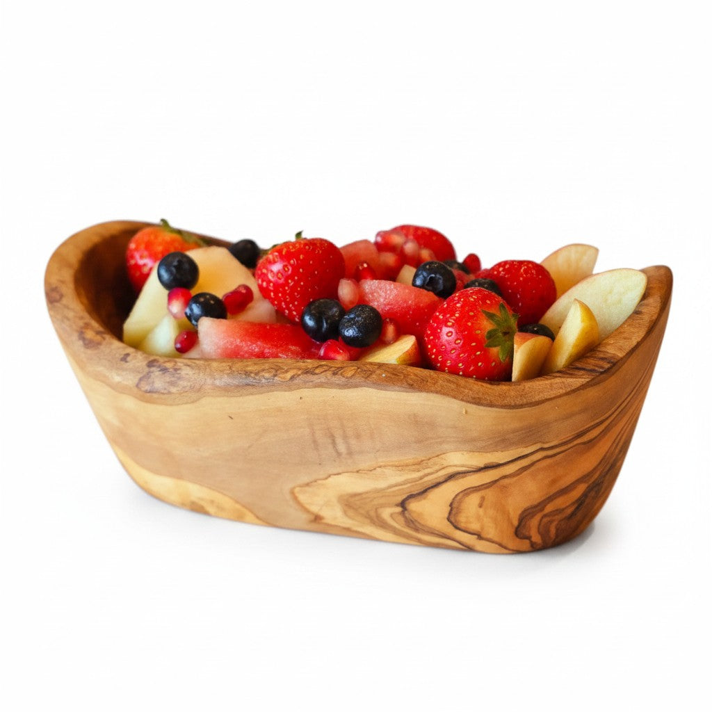 Handcrafted Olive Wood Boat Bowl | Deep Oval Fruit Salad & Serving Bowl | Beautiful Natural Grain | 13 cm · 15 cm · 18 cm