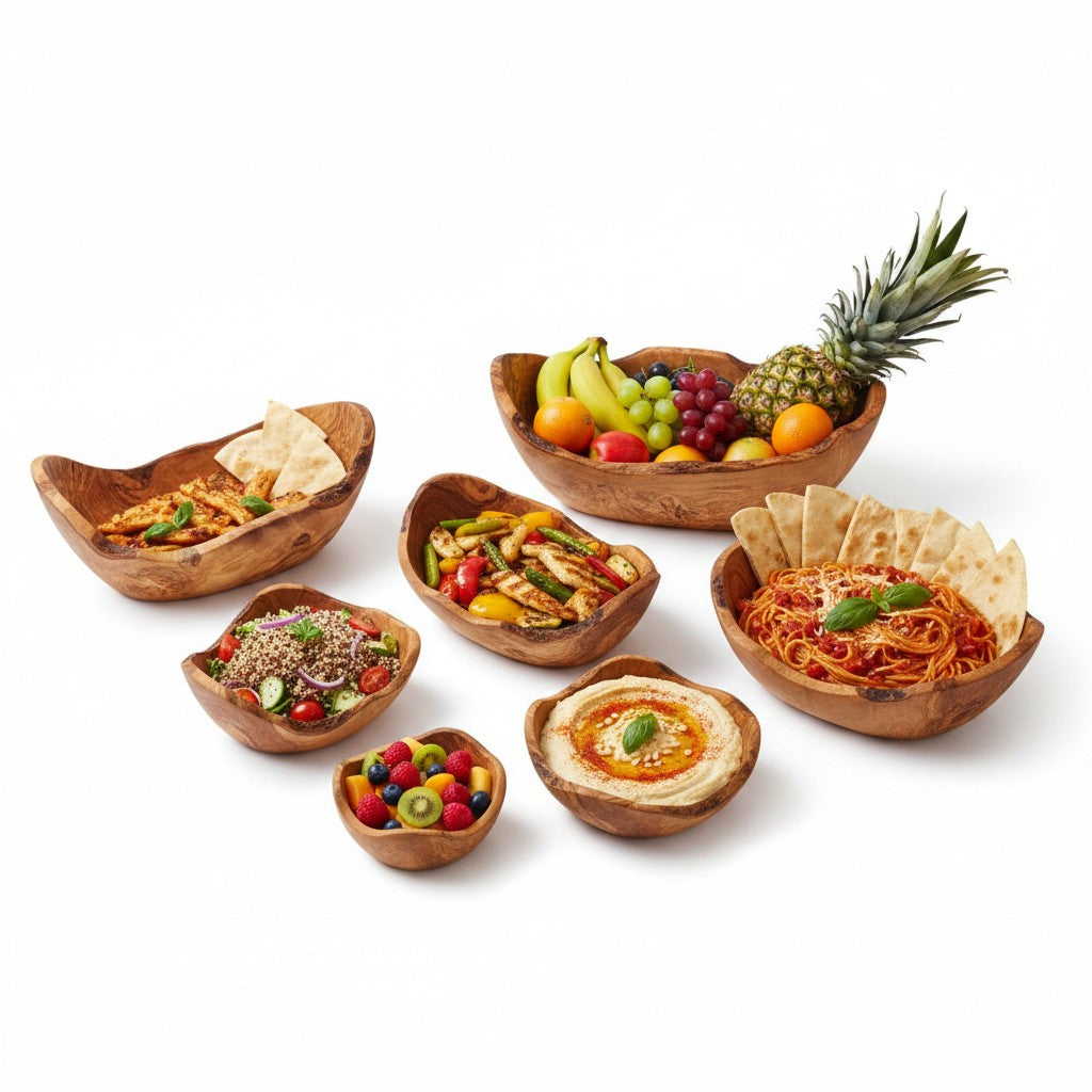 Hand-Carved Olive Wood Salad & Fruit Bowl, 20–45 cm