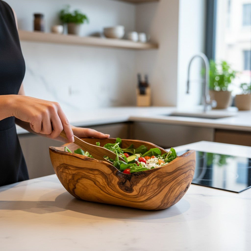 Hand-Carved Olive Wood Salad & Fruit Bowl, 20–45 cm