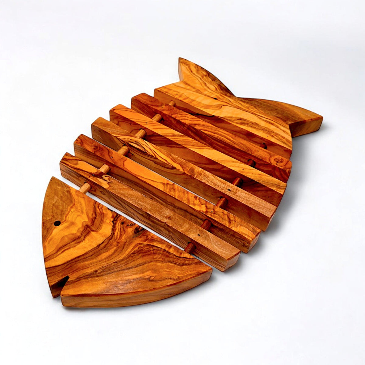 Handcrafted Fish Shaped Olive Wood Trivet (26x19 cm) | Hot Pad