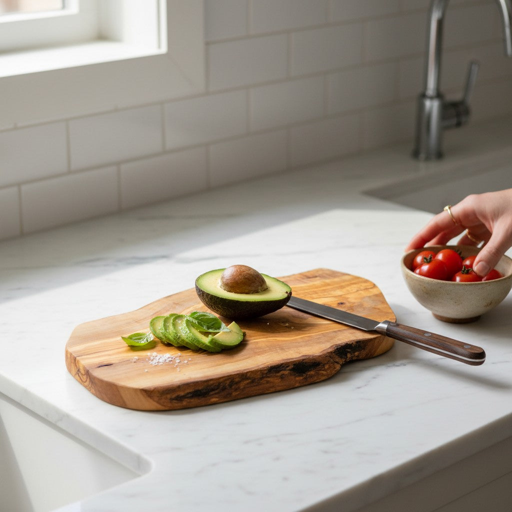 Large Hand-Carved Olive Wood Freeform Serving Board | Extra Large Live Edge Grazing & Chopping Board | Unique Grain | 35–60 cm