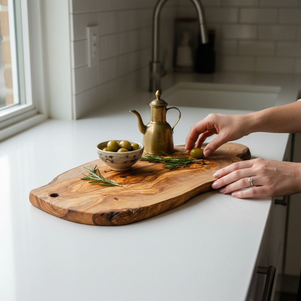 Large Handmade Olive Wood Freeform Serving Board | Extra Large Live Edge Grazing & Chopping Board | Unique Grain | 35–60 cm