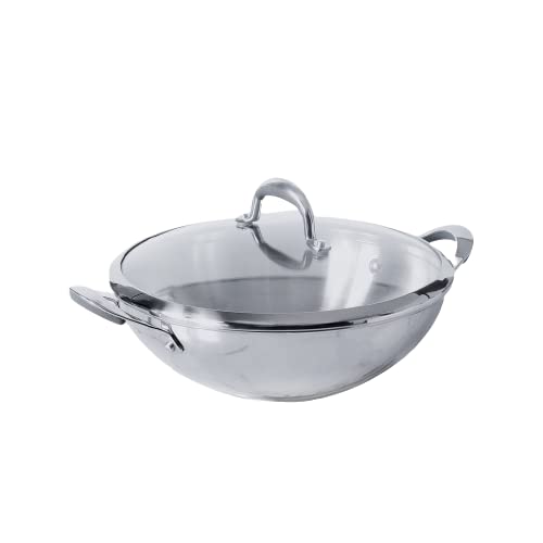 Select Nickel Free Stainless Steel Kadai, Kadhai with Glass Lid 30 cm/ 4 L Silver