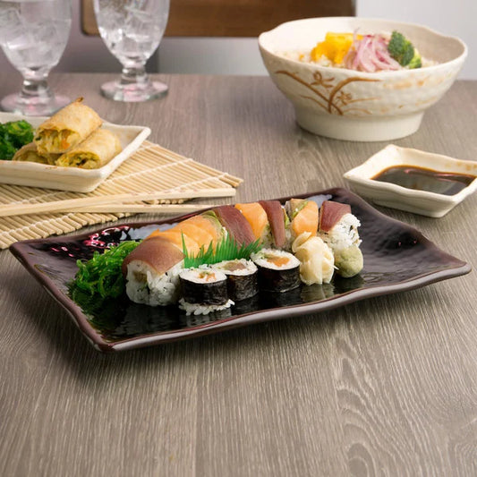 Asian-Style Rectangular Melamine Wave Plate 11 1/4" x 7 1/4" - Dozen