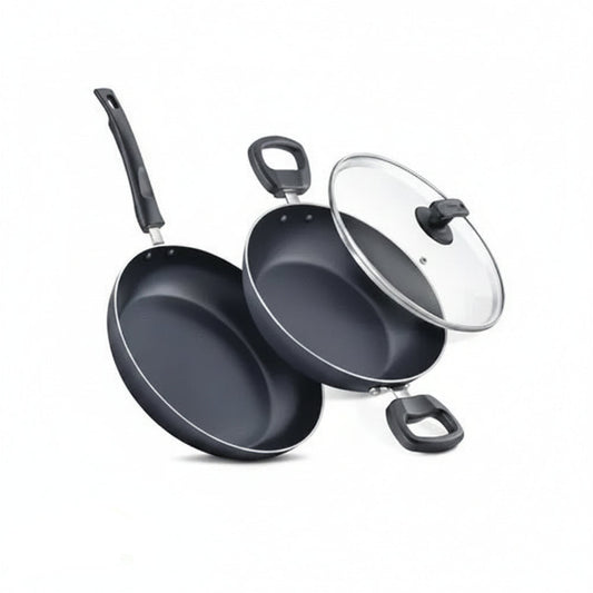 By Everyday Non-Stick Combi Pack Kadai 24 cm with Glass Lid + Fry Pan 24 cm