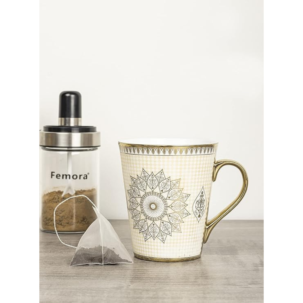 Ceramic Golden Satire Coffee Mug, Ceramic Tea Cup, Set of 1, 330 ml, Not Microwave Safe