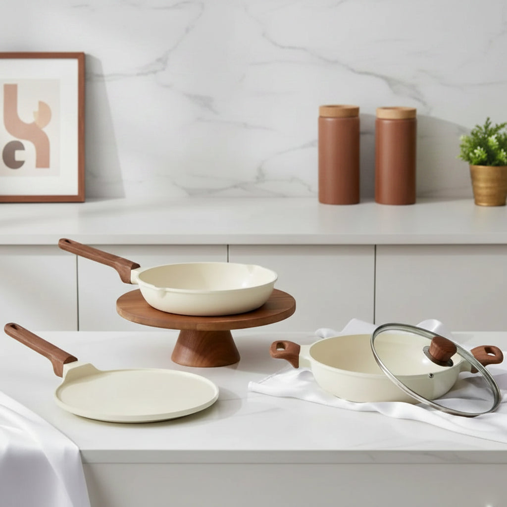 Ceramic Non-Stick Cookware Set of 3 Induction Bottom