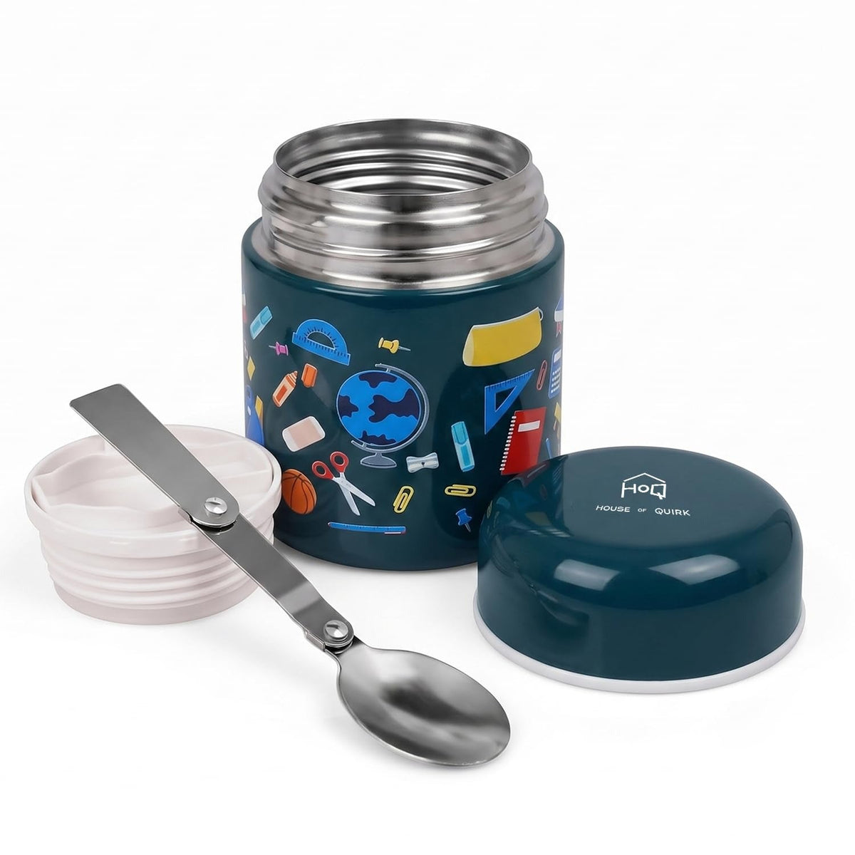 304 Stainless Steel Baby Feeding Bowl with Spoon- Blue School