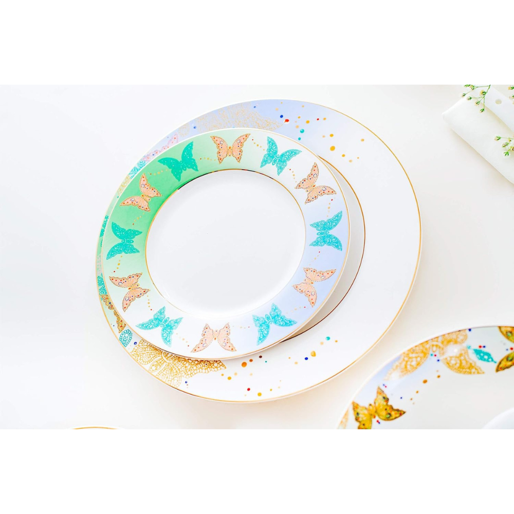 Bone China Butterfly 6 Pcs Dessert Plate Set, 21 cm