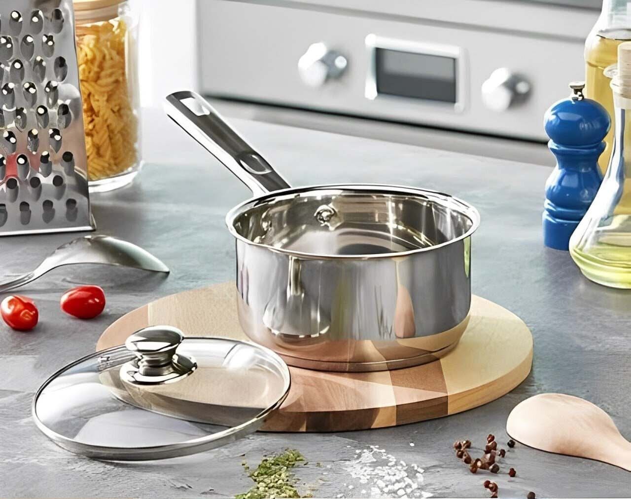 3-Piece Stainless Steel Saucepan Set – Durable Saucepans with Glass Lids (16cm, 18cm, 20cm), Perfect for Cooking and Kitchen Tasks