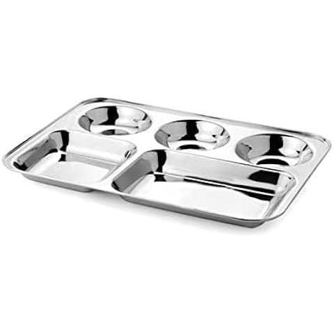 Stainless Steel Partition Plate 5 in 1 Bhojan Thali Compartment Dinner Plate - Set of 6