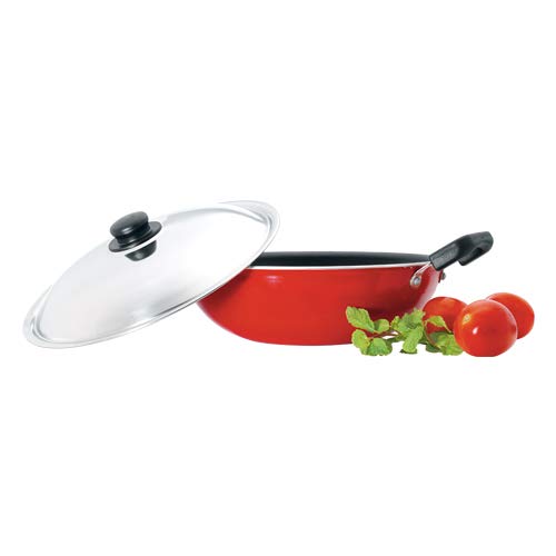 Non Stick Kadai With Stainless Steel Lid 26 cm Red, Advanced Non-stick