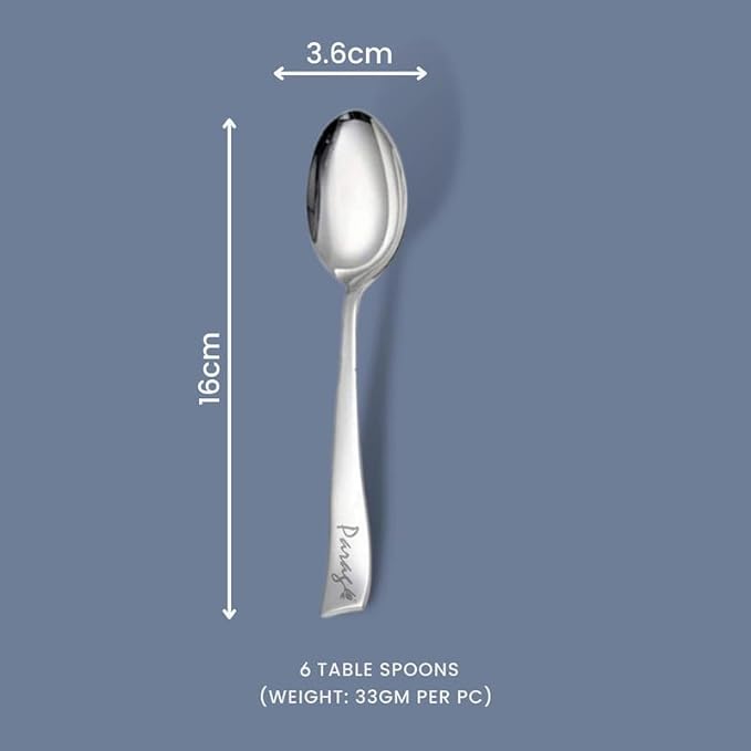 6 Pieces Stainless Steel Spoons Set, Dinner Spoon Length 16 cm, Food Grade Silverware for Home & Kitchen