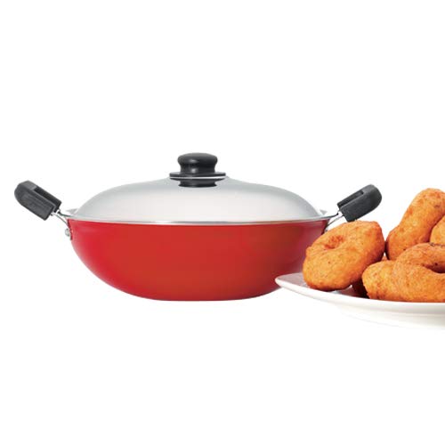 Non Stick Kadai With Stainless Steel Lid 26 cm Red, Advanced Non-stick