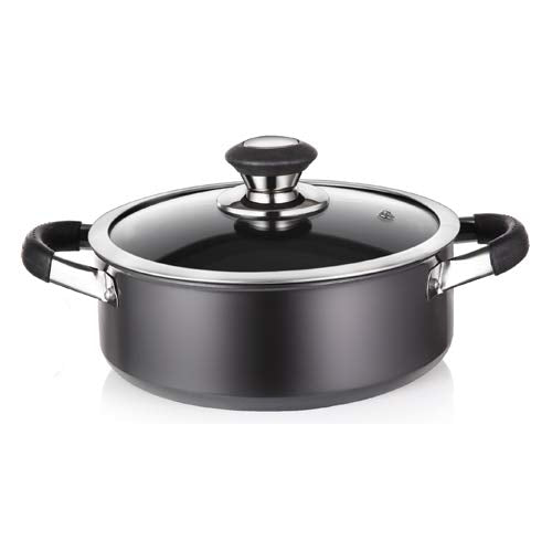 Hard Anodised Trendy Black Casserole Cook&Serve with Glass lid 20 cm