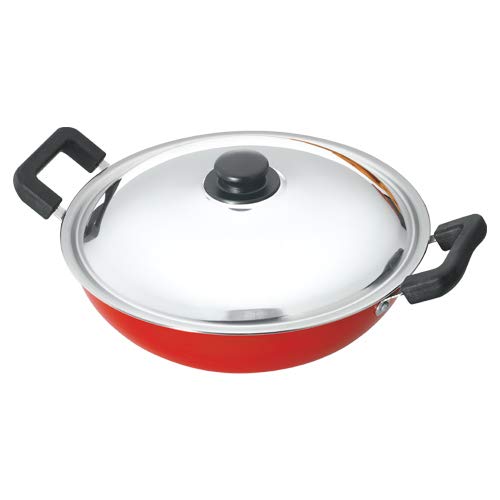 Non Stick Kadai With Stainless Steel Lid 26 cm Red, Advanced Non-stick