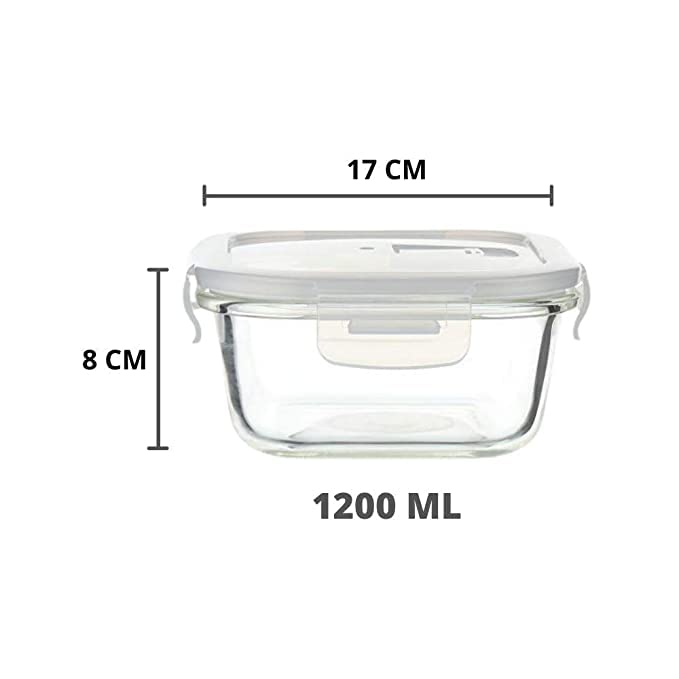 Borosilicate Glass Containers for Kitchen, Storage Box for Kitchen With Air Vent Lid, Set of 1, 1200 ml