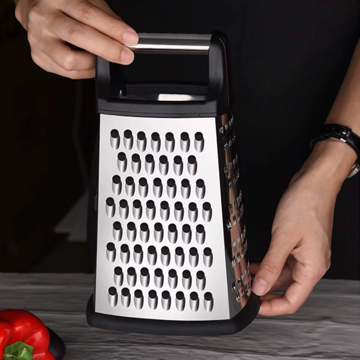 4-Sided Stainless Steel Grater with Storage Box Container-Perfect for Cheese and Vegetable Prep in the Kitchen