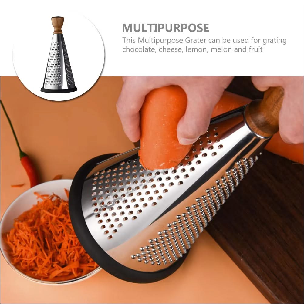 Modern Multi-functional Cone-Shaped Grater with Wooden Handle – Ideal for Cheese, Vegetables, and Fruits in the Kitchen