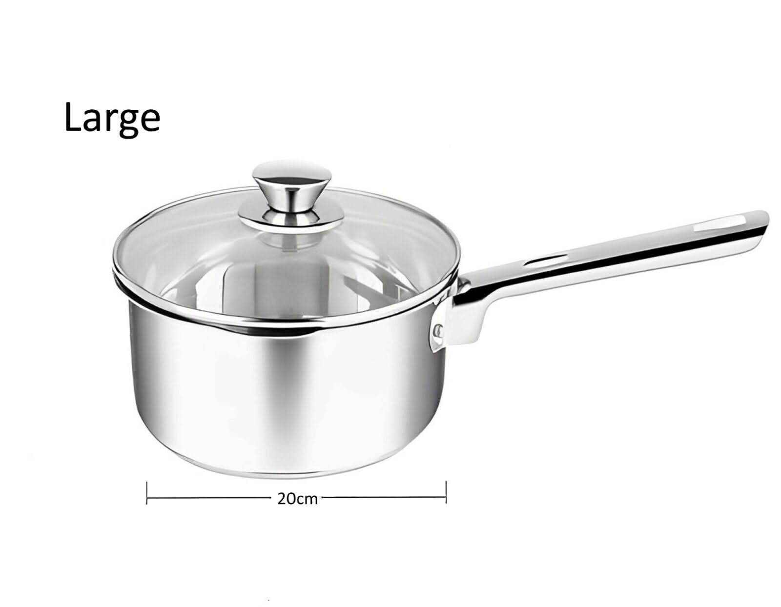 3-Piece Stainless Steel Saucepan Set – Durable Saucepans with Glass Lids (16cm, 18cm, 20cm), Perfect for Cooking and Kitchen Tasks
