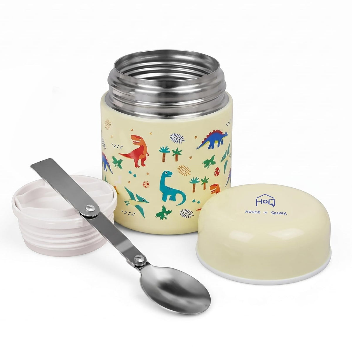 304 Stainless Steel Baby Feeding Bowl with Spoon - Dinosaur Beige