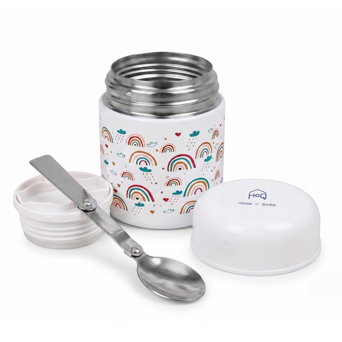 304 Stainless Steel Baby Feeding Bowl with Spoon - White Rainbow