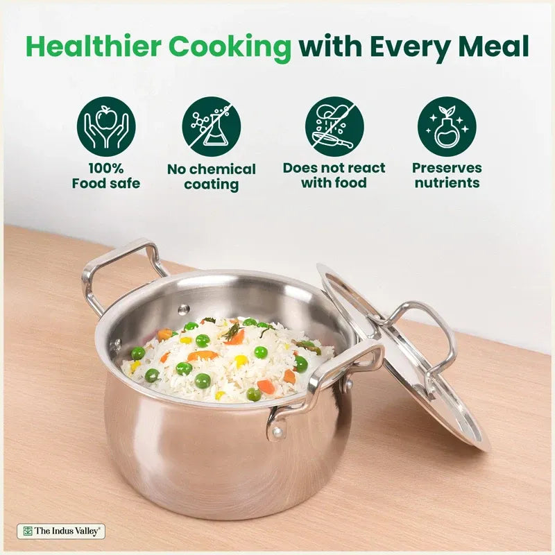 Tri-Ply Stainless Steel Biryani Pot Casserole