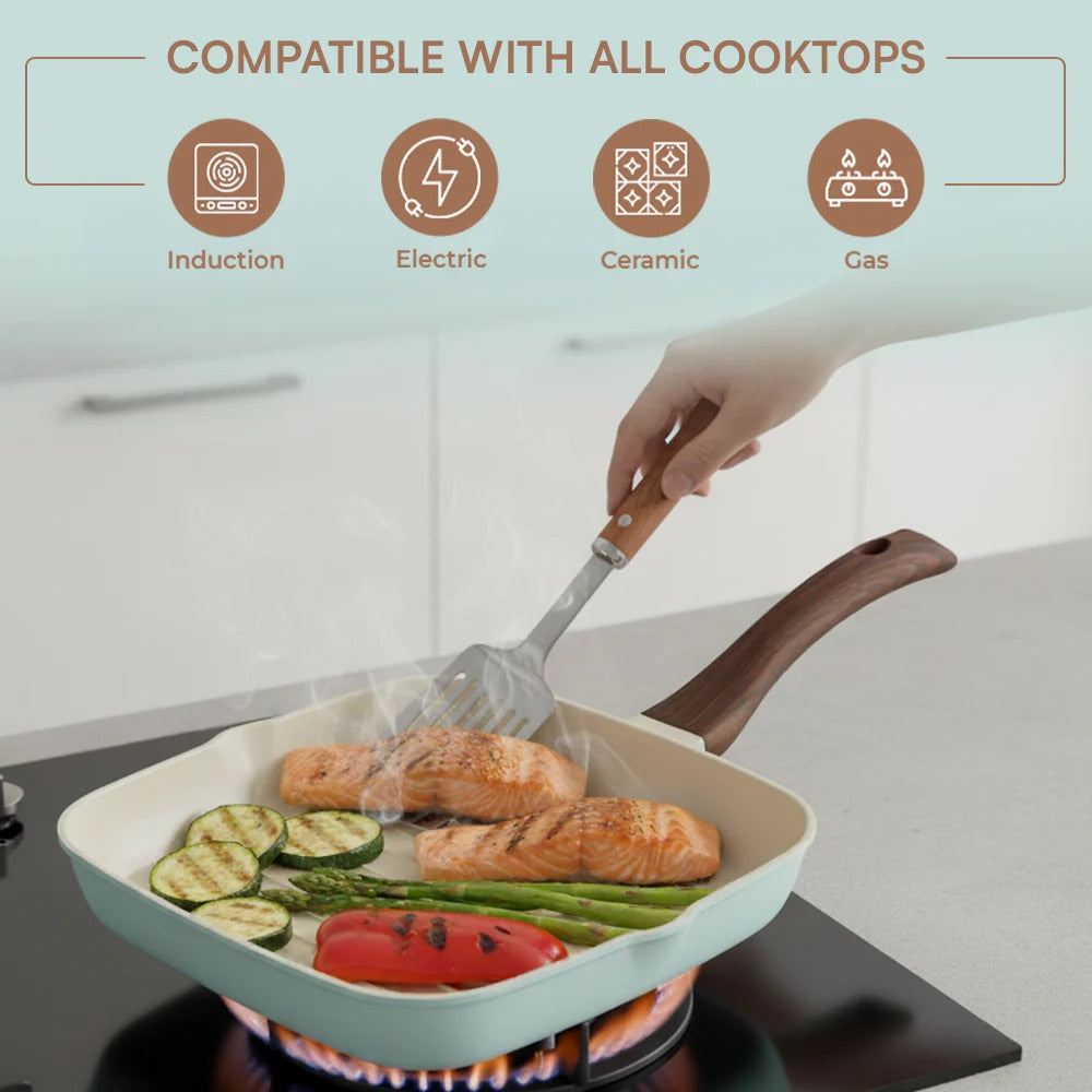 Square Grill Pan Ceramic Non-Stick Induction Friendly