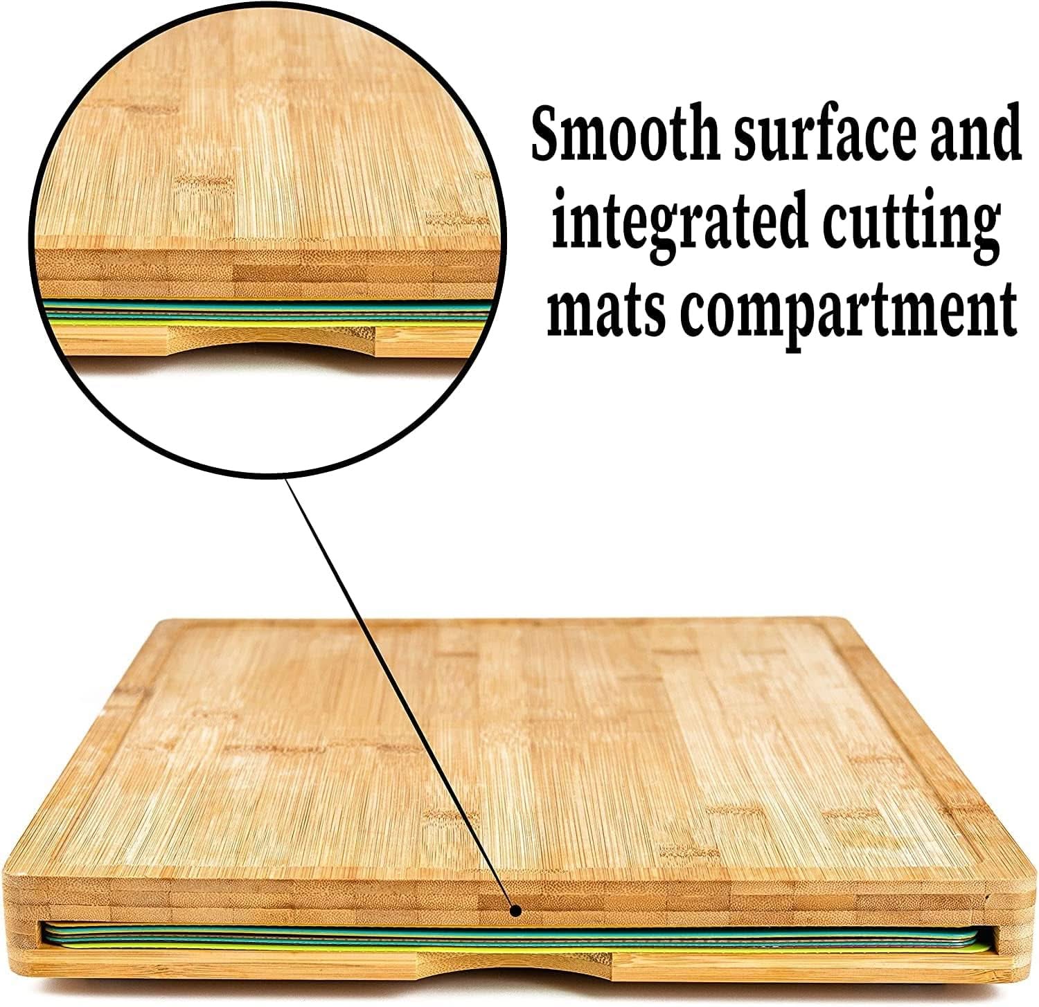 8 in 1 Extra Large Bamboo Wooden Chopping Boards Set with 7 Colour Coded PP Mats (Meat Bread Fish Cheese Dairy) Organic Antibacterial Odour Resistant Dishwasher Safe (42 X 34 X 3.5Cm)