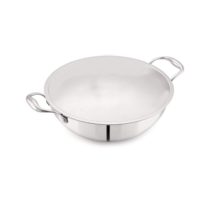 Stainless Steel Tri-ply Healthy Cooking Induction Safe, Stain Resistant, Zero Coating Deep Frying Kadhai Pan