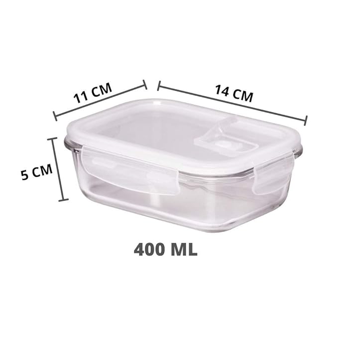 Borosilicate Glass Containers for Kitchen, Storage Box for Kitchen With Air Vent Lid, Set of 3, 400 ml