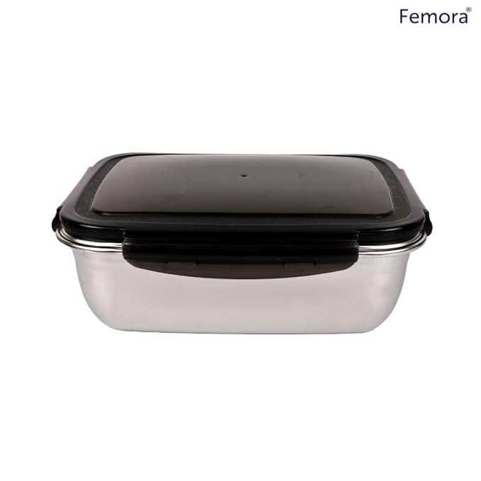 High Steel Rectangle Container With Lock Lid Lunch Box for Office, Storage, Lunch Box, 550 ml, Set of 3