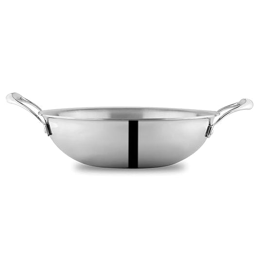Triply Stainless Steel Kadai for Kitchen With Induction Base Kadhai and Heavy Duty Kadhai
