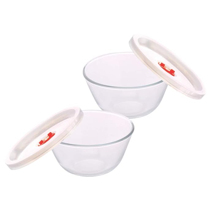 Serving & Mixing Bowl with Lid, Set of 2 (500 ml Each), Borosilicate Glass Bowl for Kitchen & Dinning